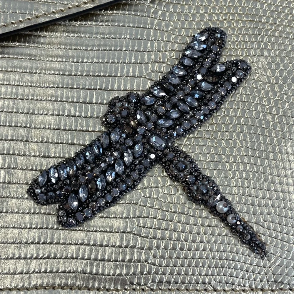 Gucci Gold Laminated Lizard Clutch w/ Crystal Dragonfly Embellishments-Preloved - Picture 4 of 16